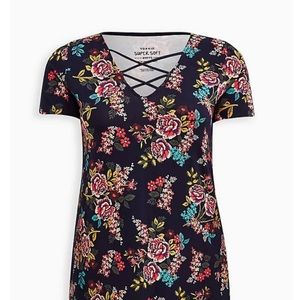 TORRID blue floral strapped Tee size 1 NWT
